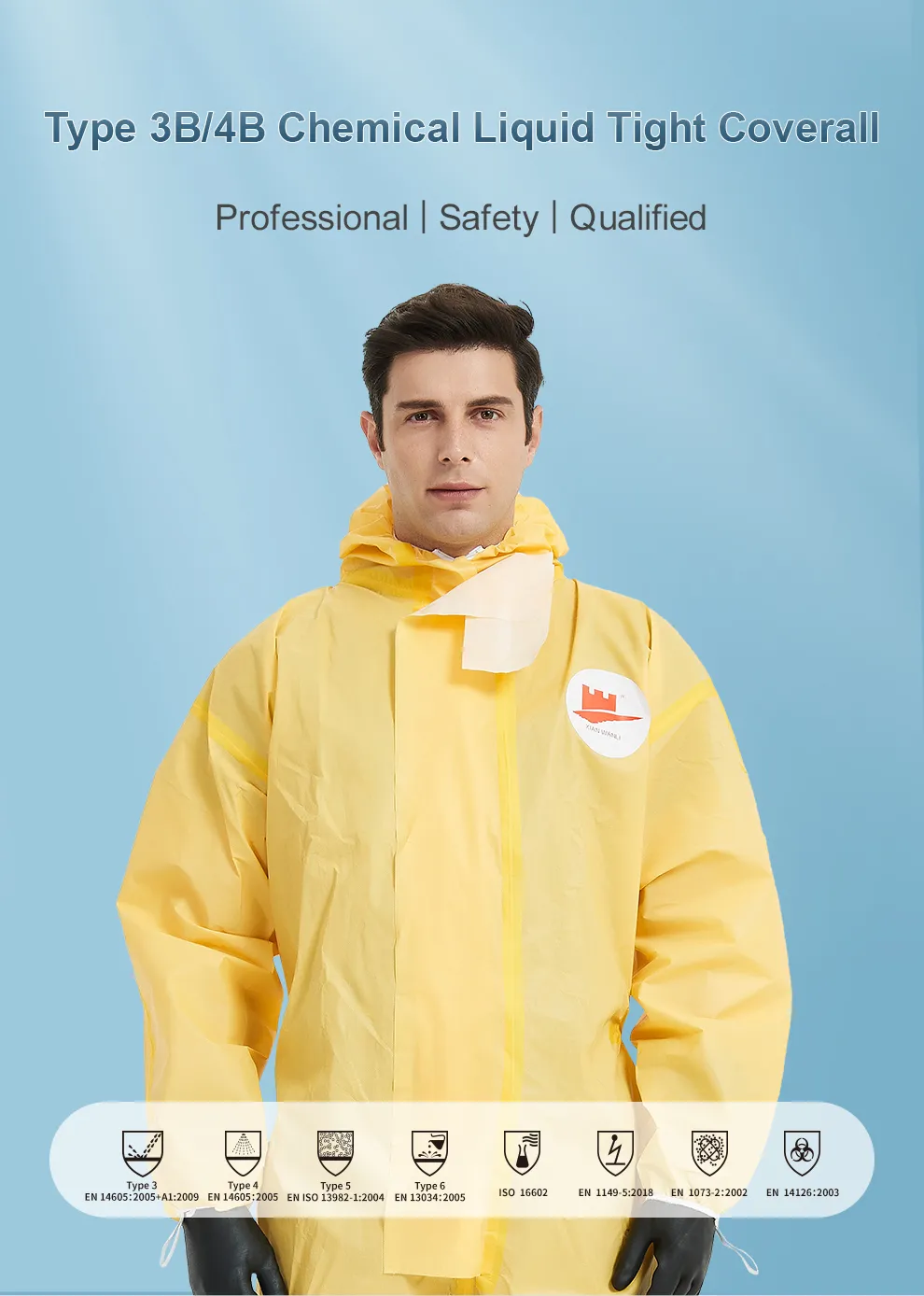 Type 3B/4B Yellow Chemical Protective Coverall 6 Chemical Protective Coverall