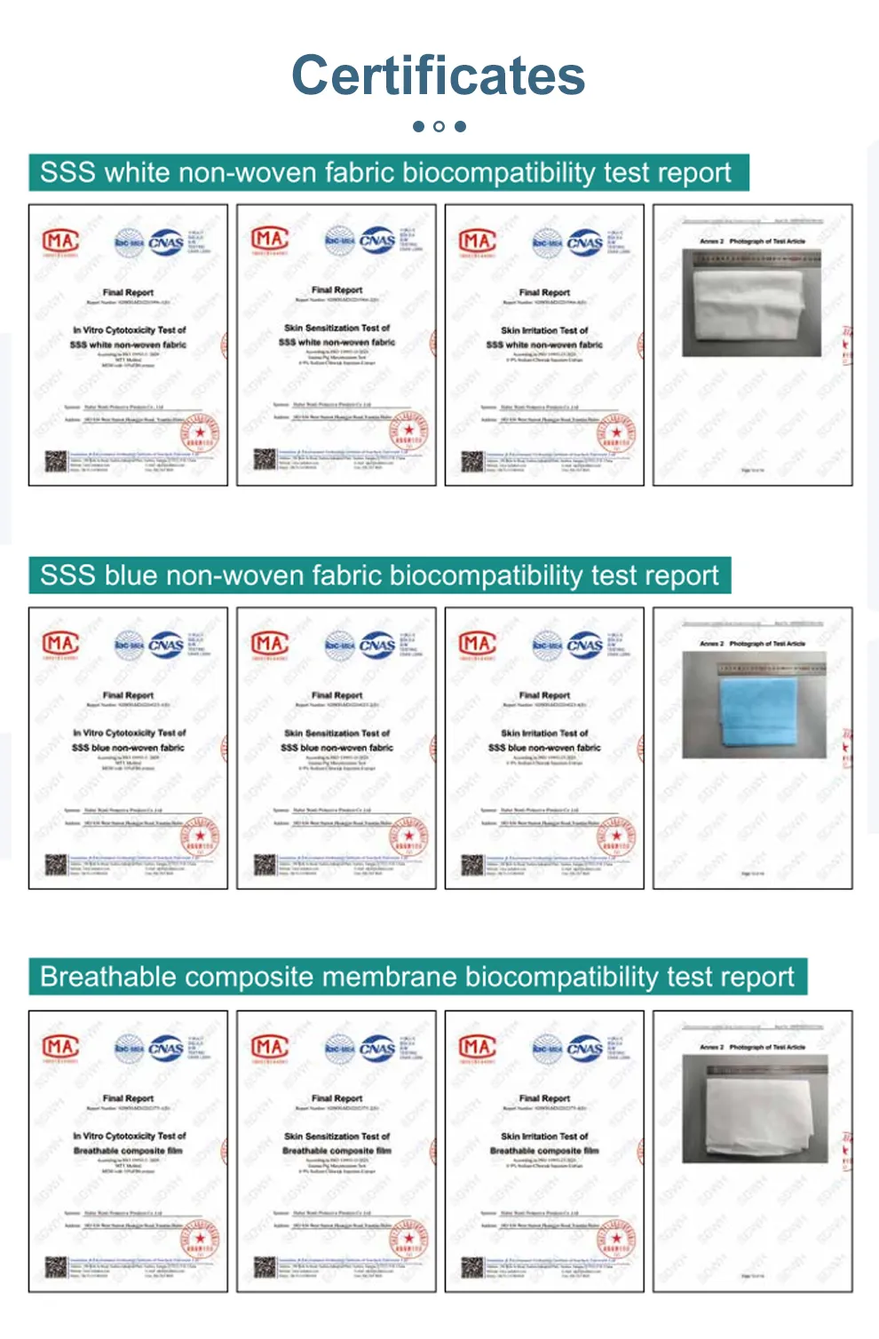 non woven certificate