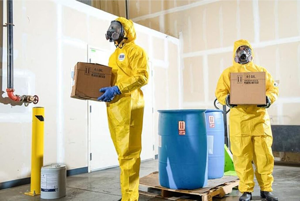 yellow disposable coverall