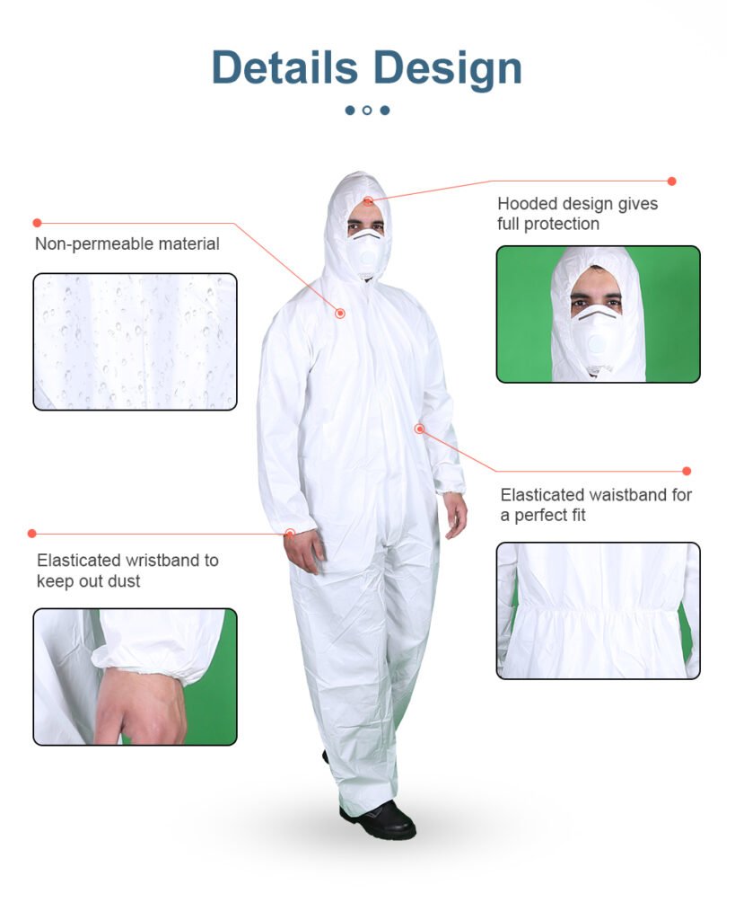 protective coverall zipper and seam detail for spray painting use