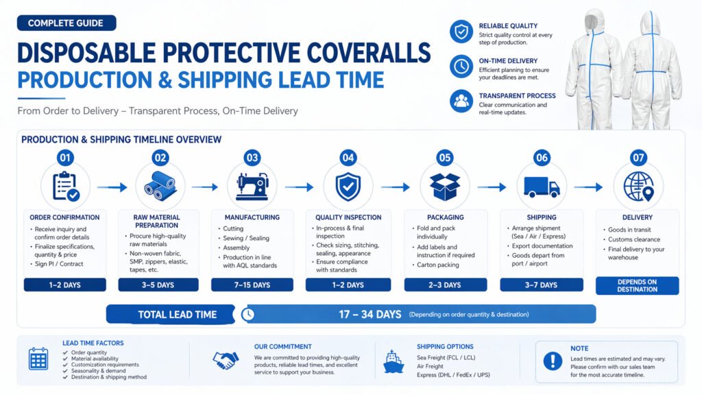 lead time flow for disposable protective coveralls production and shipping