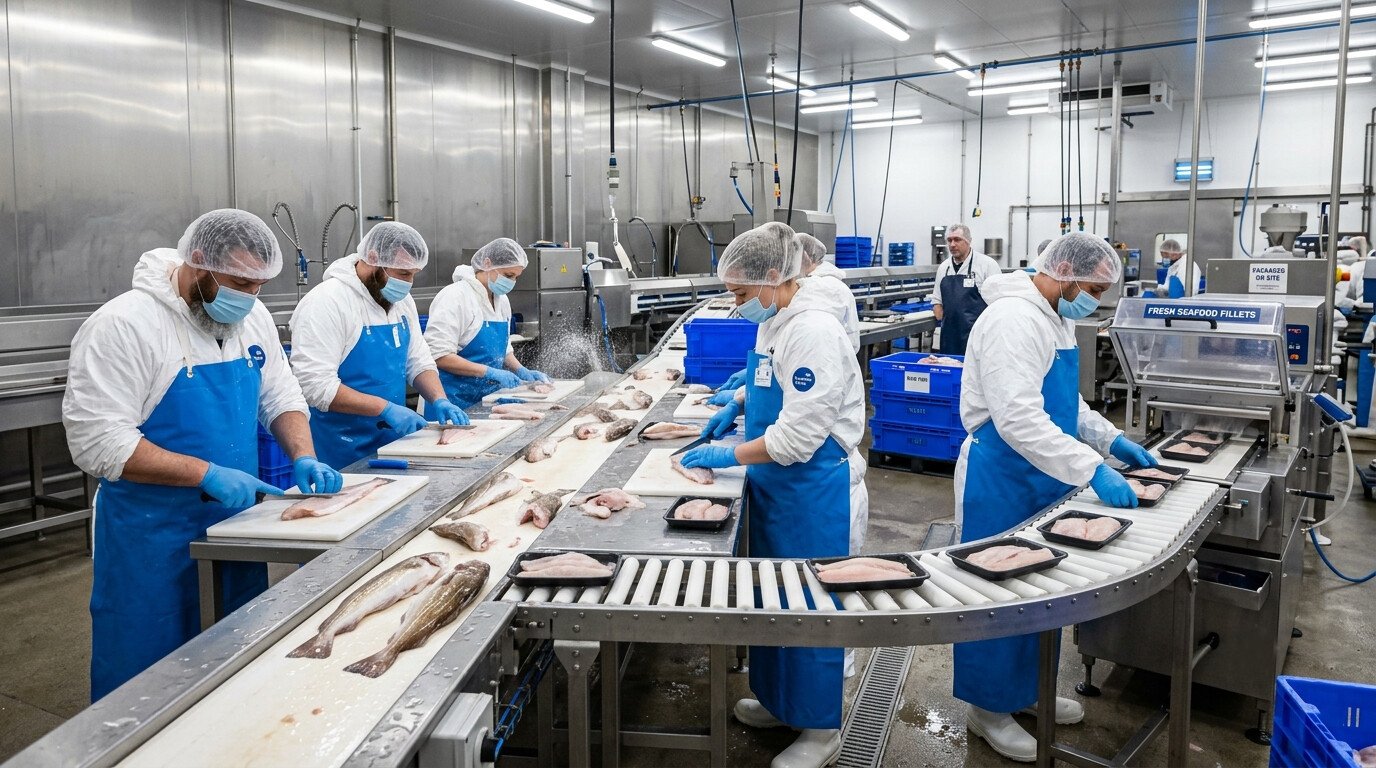 Best Disposable Coveralls for Seafood Processing Plants | Food Safety Protective Clothing 2 hygienic seafood processing factory