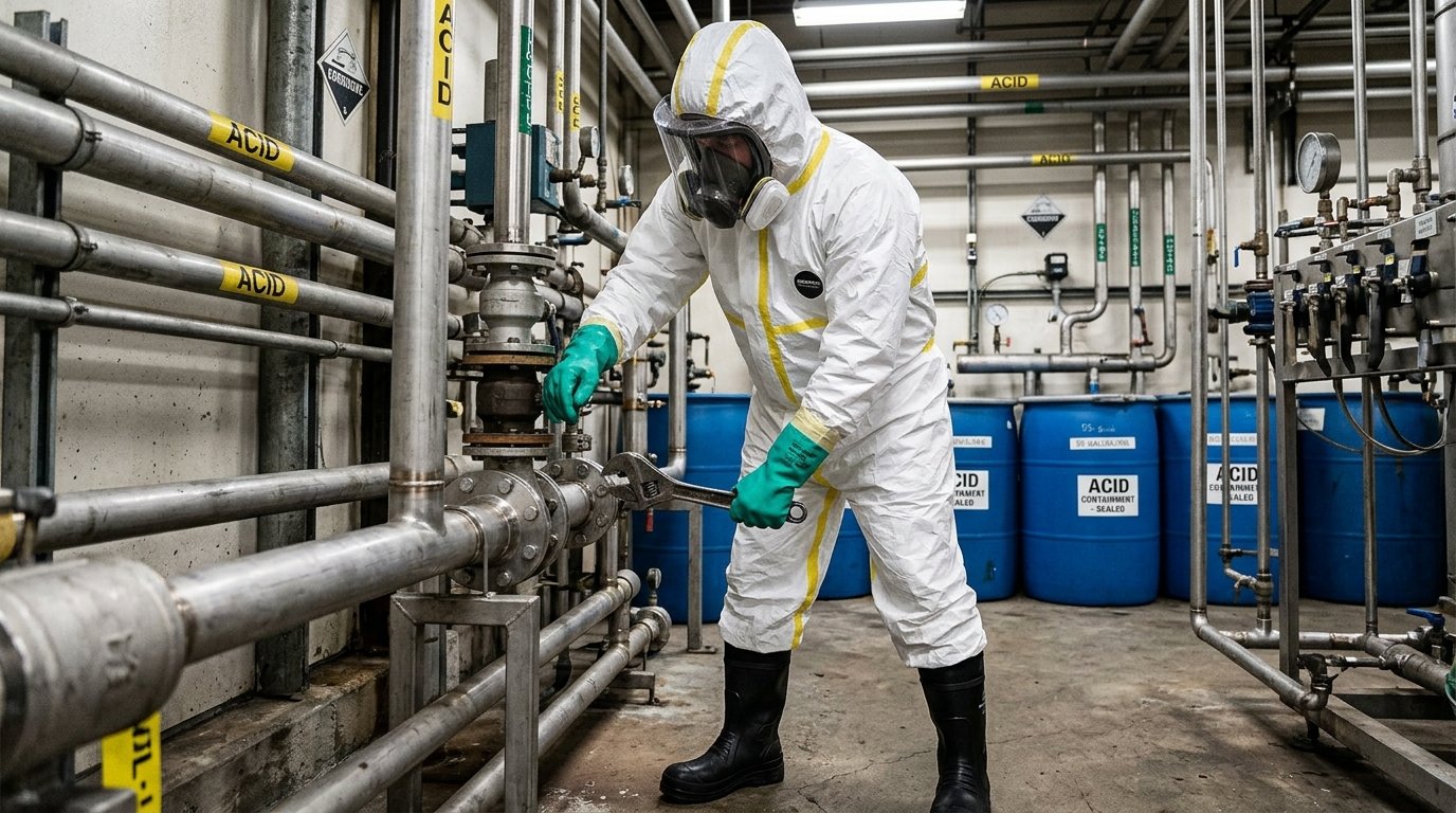 Best Chemical Protective Coveralls for Acid Handling 3 white disposable chemical protective coverall